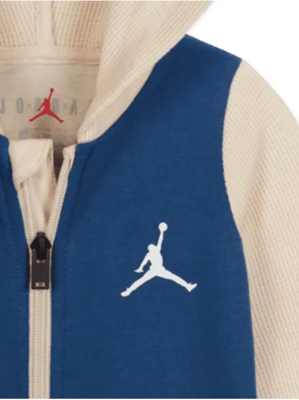 Nike Air Jordan Blue & Cream Color Messy Room Hooded Infant Coveralls, 3-6M (6M) - Picture 3 of 9
